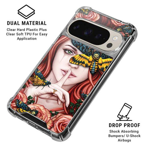 Gothic Woman and Death Moth Butterflies by Sarah Richter Pixel 9/9 Pro Clear Case